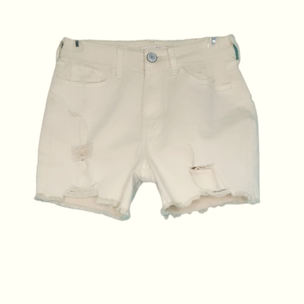 SO 'Curvy Midi' High-rise Distressed Cut Off Jean Shorts Cream Women's Size 5/27